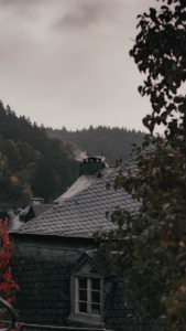 a chimney in a rainy weather