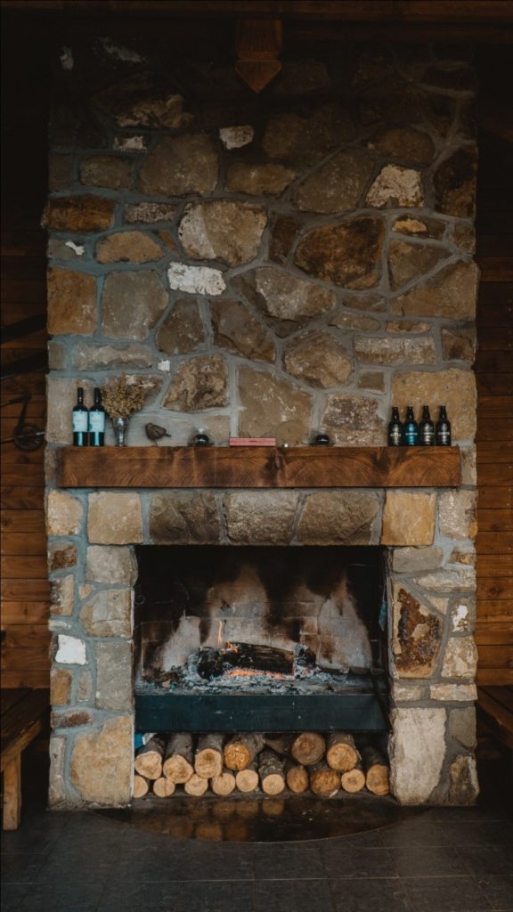 A modern wooden fireplace