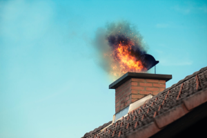 A fire burning inside a chimney