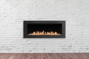 a modern, gas-fired fireplace