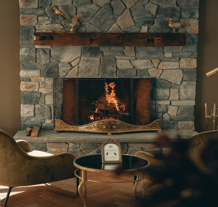 A wood fireplace in a CT home